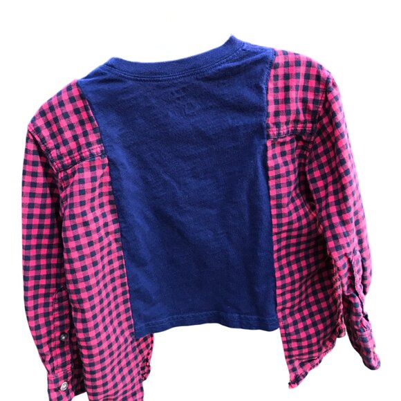 Upcycled Kid’s Flannel Tee: Dinosaur Graphic T-Shirt w/Flannel Sleeves, Size 2-4 - Picture 6 of 9